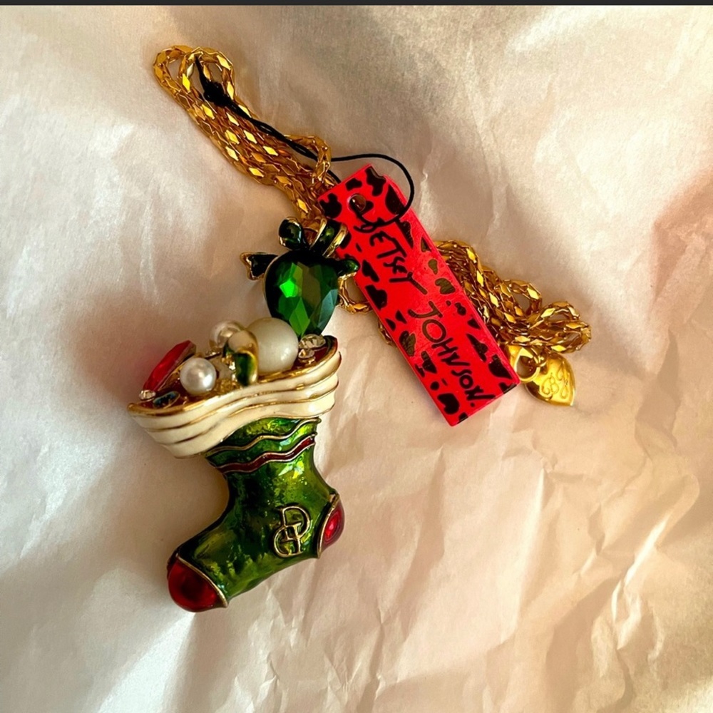 Rare Betsey Johnson Christmas Stocking necklace